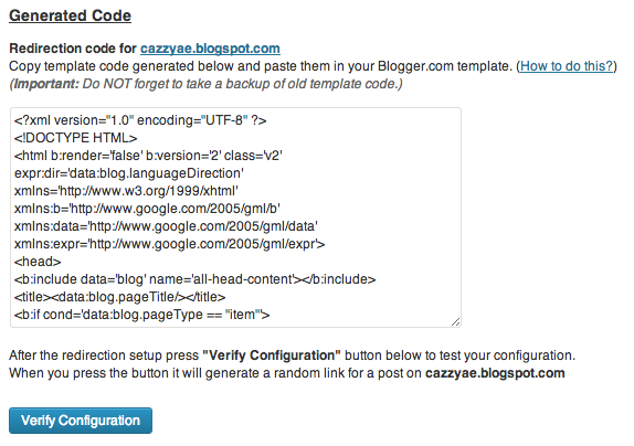 Blogger to WordPress redirection code