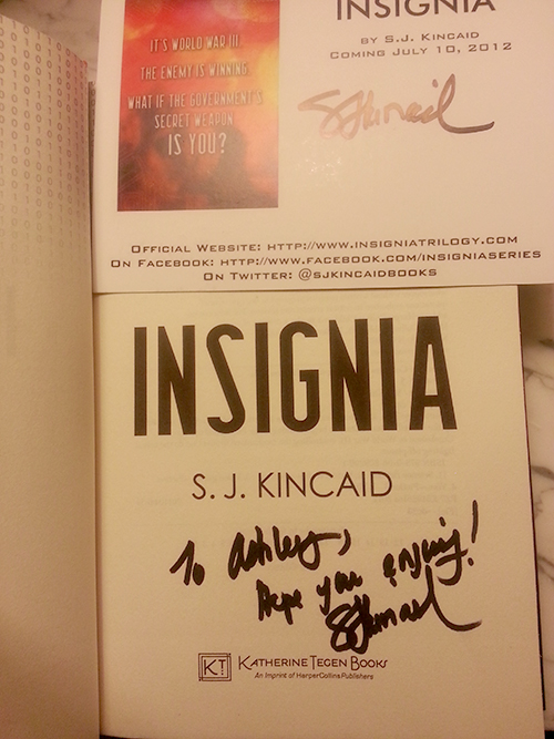 Signed copy of Insignia by S.J. Kincaid