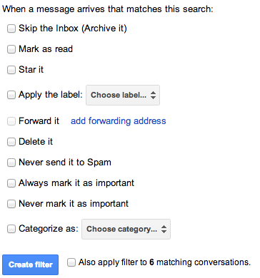 Gmail Filter Options