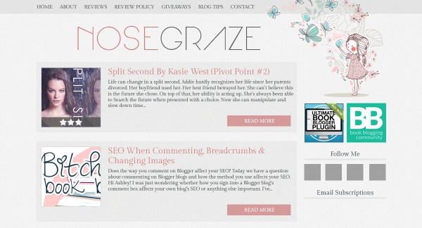 Nose Graze girl and butterflies blog design