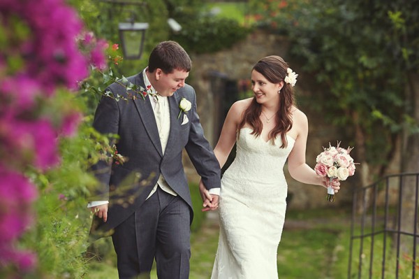 The bride and groom walking