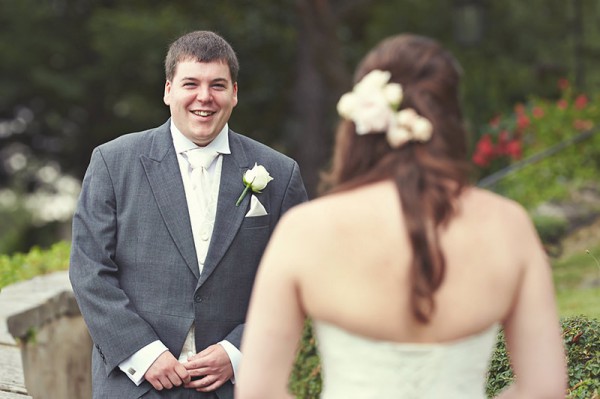 The groom's first look at the bride