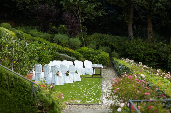 The wedding ceremony setting at Villa San Michele