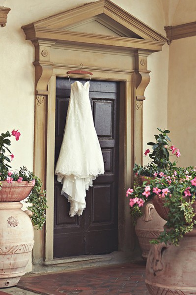 Wedding dress hanging outside