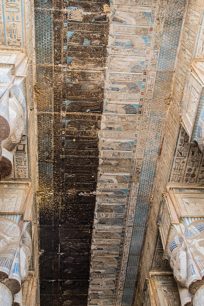 The temple ceiling is covered in soot