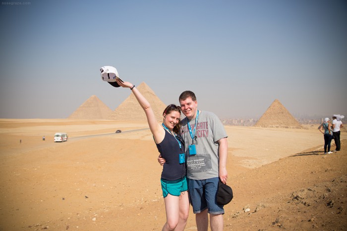 In front of the three pyramids of Giza
