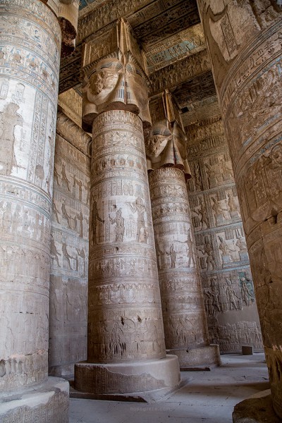 The columns inside the Temple of Hathor