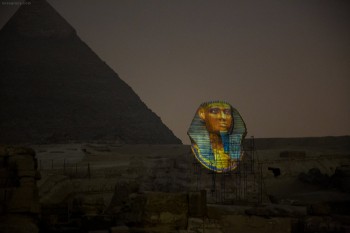 The sphinx face with paint decoration
