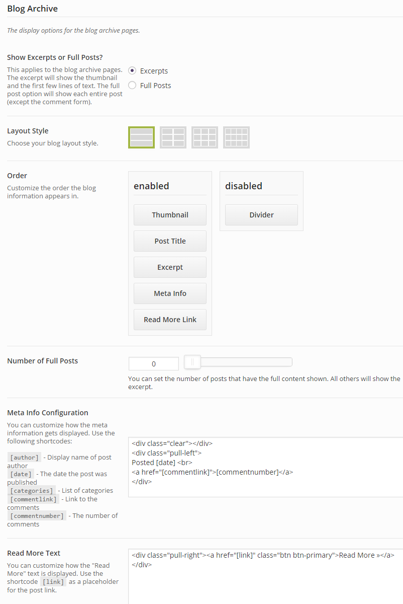 Blog archive page settings
