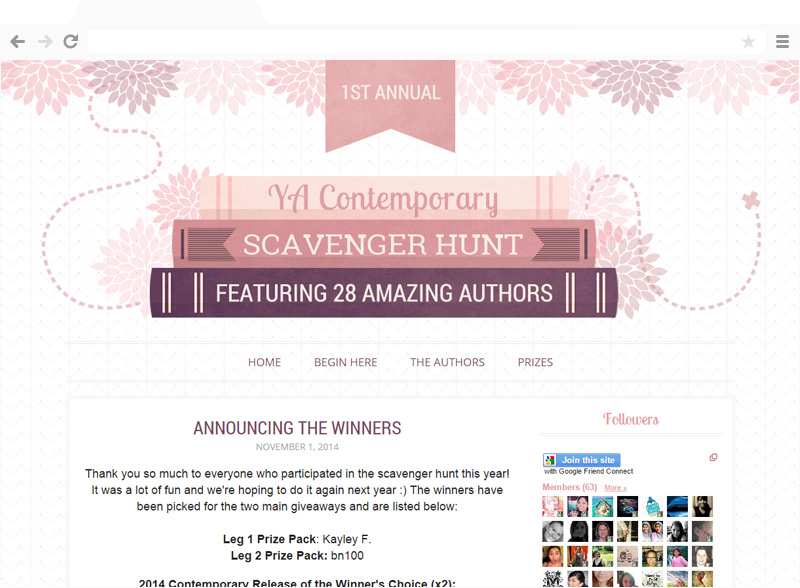 YA Contemporary Scavenger Hunt blog design by New Chapter Designs
