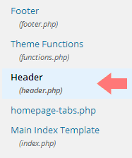 How to locate the header.php template in the WordPress editor