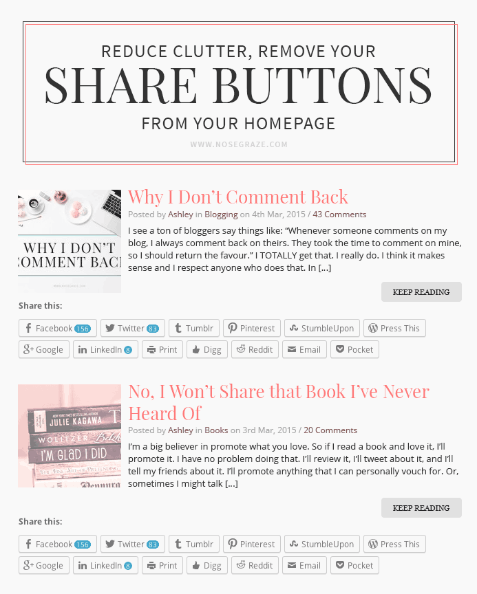Reduce clutter by removing the share buttons from your homepage