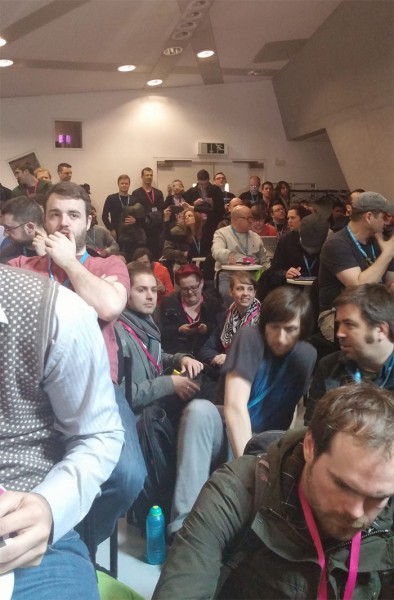 People sitting on the floor at the WP REST API panel