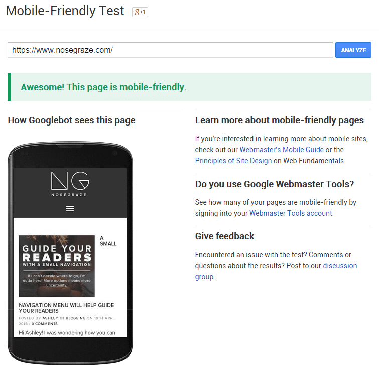 Test whether or not your site is mobile-friendly using Google's free tool