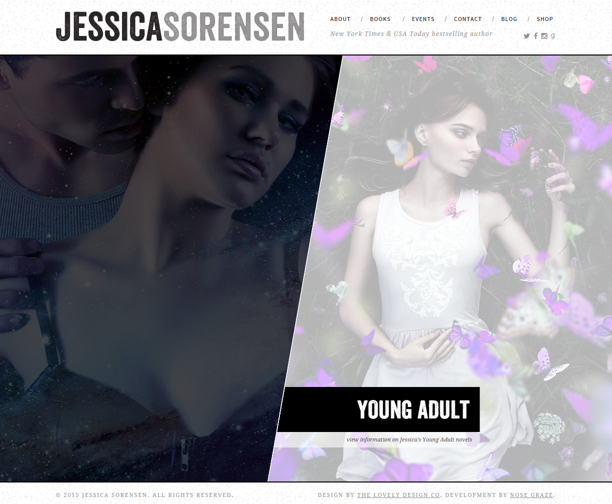 A screenshot of Jessica Sorensen's homepage