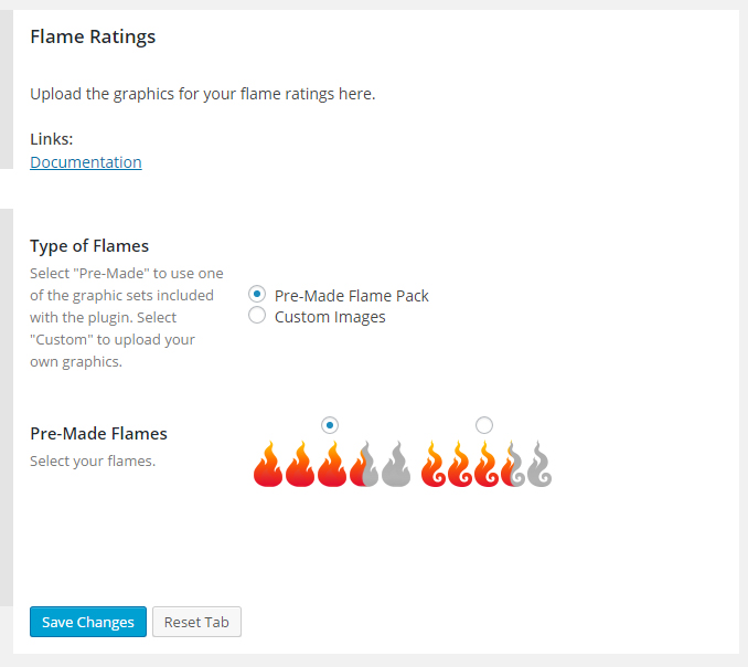 Flame rating settings