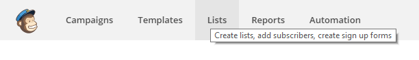 The "Lists" tab in MailChimp