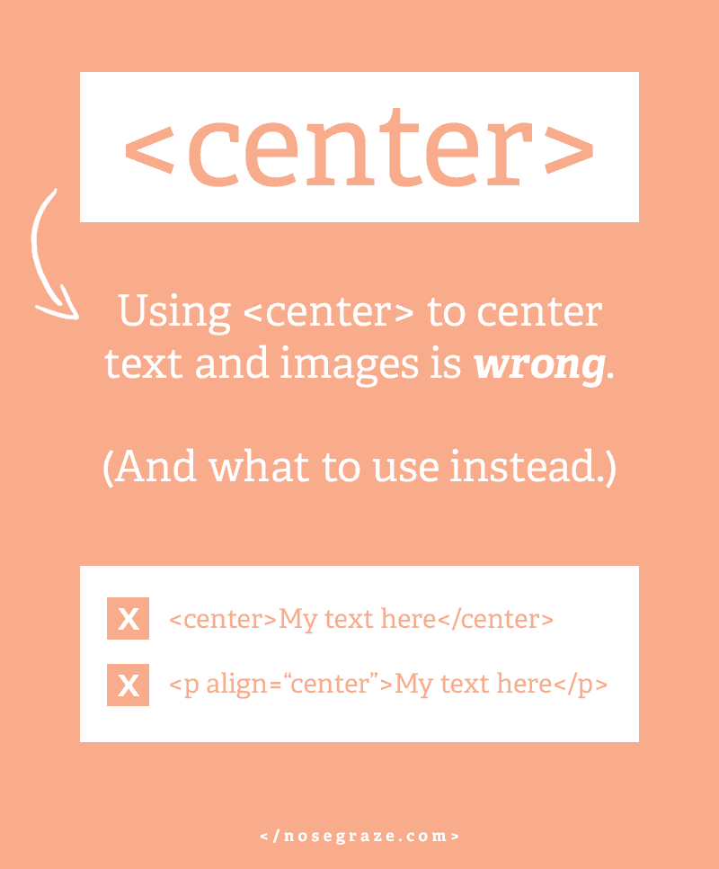 Using to center text and images is wrong (and what to use instead).