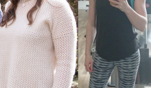 Two photos showing my weight loss from 165lbs (left) to 135lbs (right)