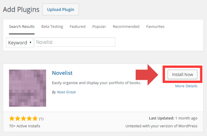 Install the Novelist plugin from the Add Plugins page