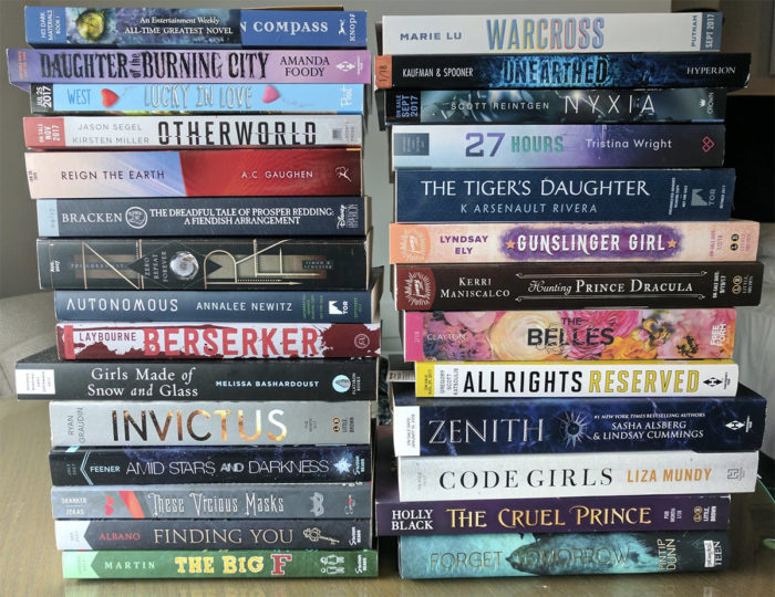 Piles of books from BookExpo 2017